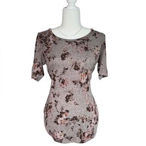 Maurices 24/7 Women’s Black Brown Pink Patterned Floral Knit Blouse Size S